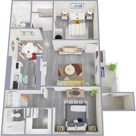 Floor plan for 2 beds, 2 baths, 852 sqft